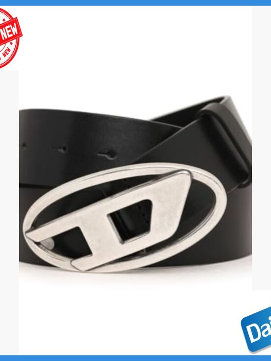 Italian Leather Belt with D Logo Buckle, Unisex, Size 85 cm
